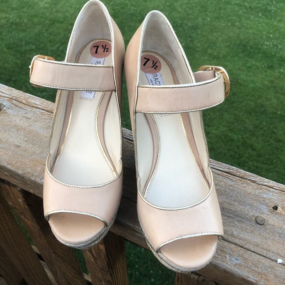 Rachel Zoe peep toe nude wedge buckle heels, size 7.5 - Picture 5 of 12